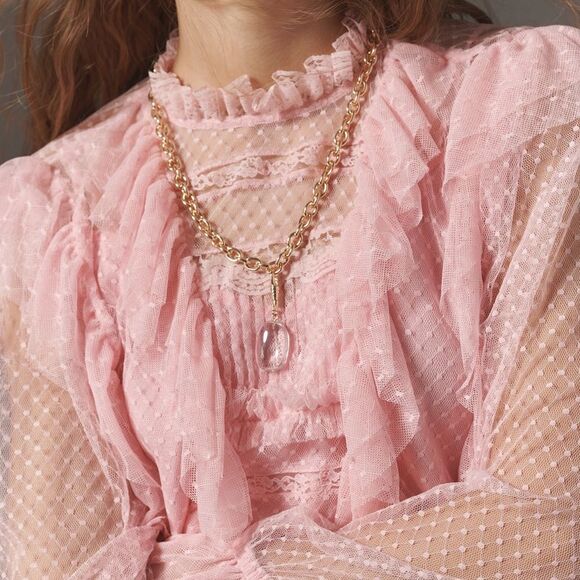 By Anthropologie Sheer Ruffle Blouse in Pink NWOT - Picture 2 of 9